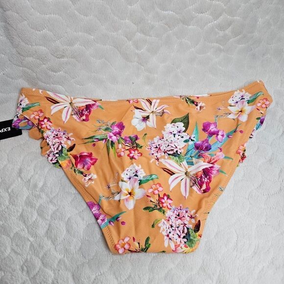 New Express bikini bottoms floral ruffle medium colorful - Picture 2 of 3